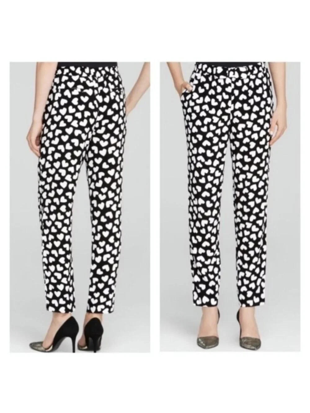 Kate Spade Black White Dancing Heart Ria Size 0 Heart Printed Pants Drawstring C